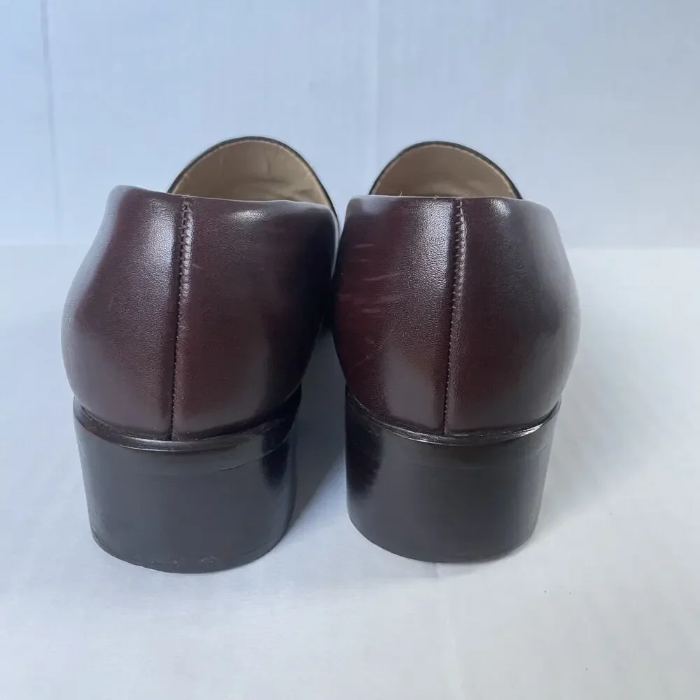 Nine West Womens Loafers 6M Burgundy Leather Block Heel Academia Retro‎ Preppy